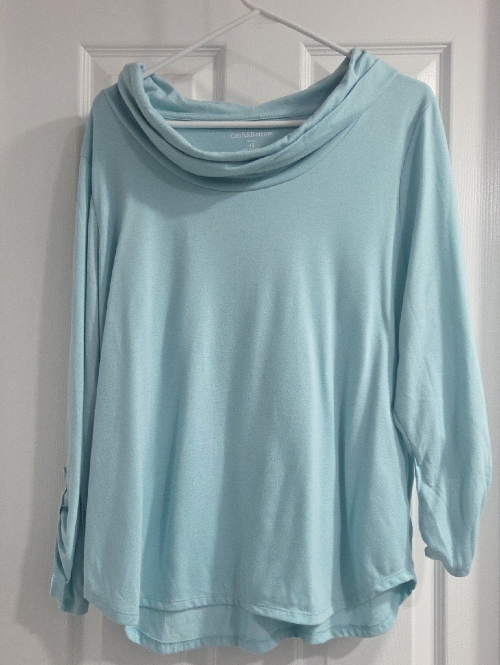 croft & barrow Light Blue Cowl Neck Short Sleeve Top
